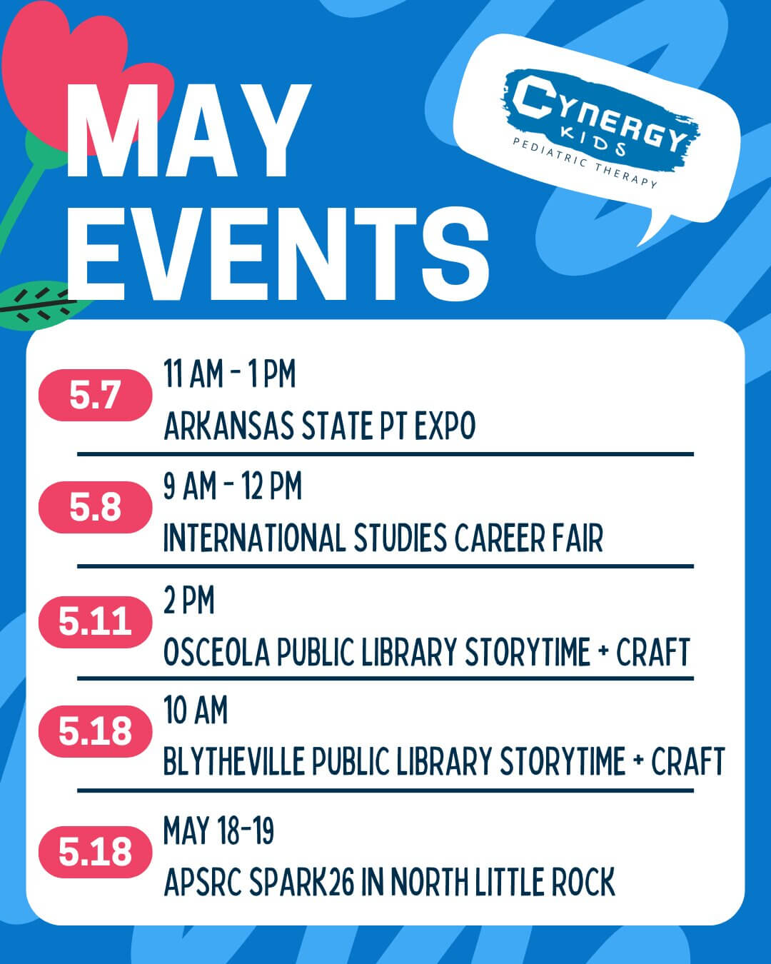 Poster for Cynergy Kids May events
