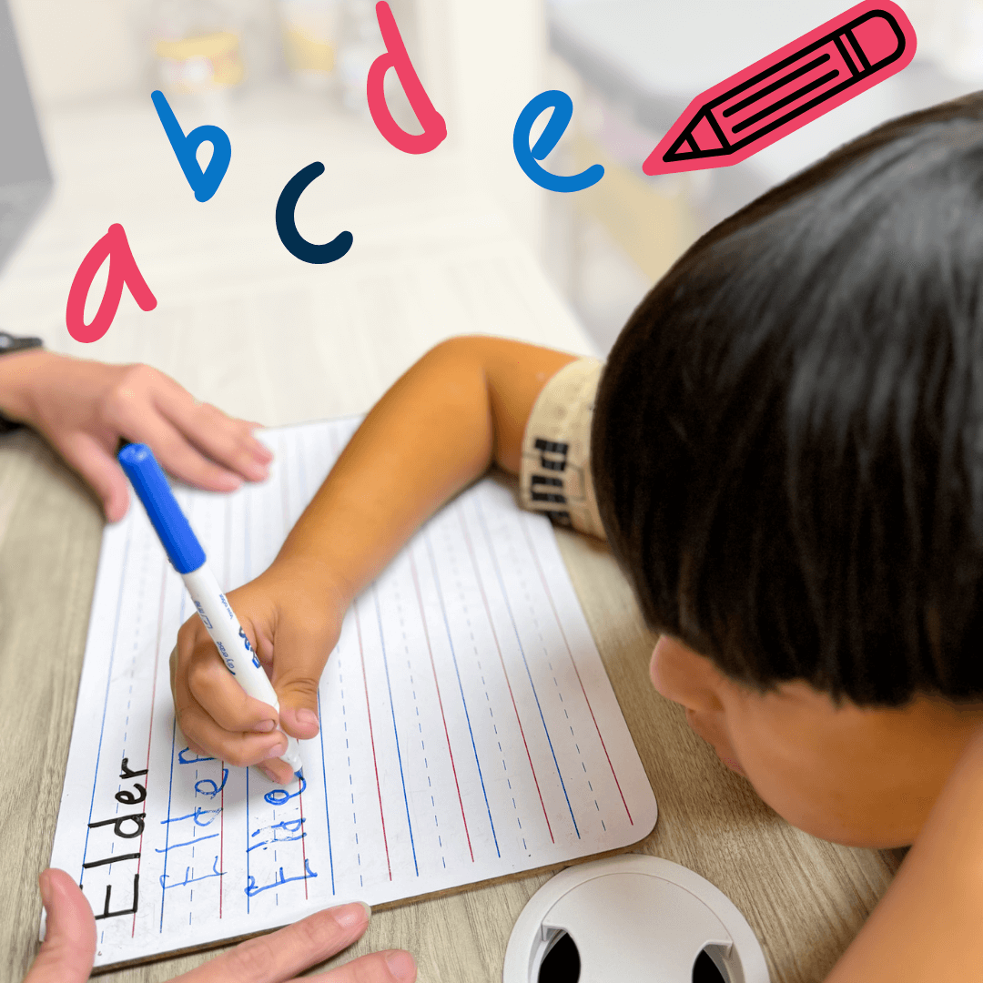Child working on writing name in occupational therapy
